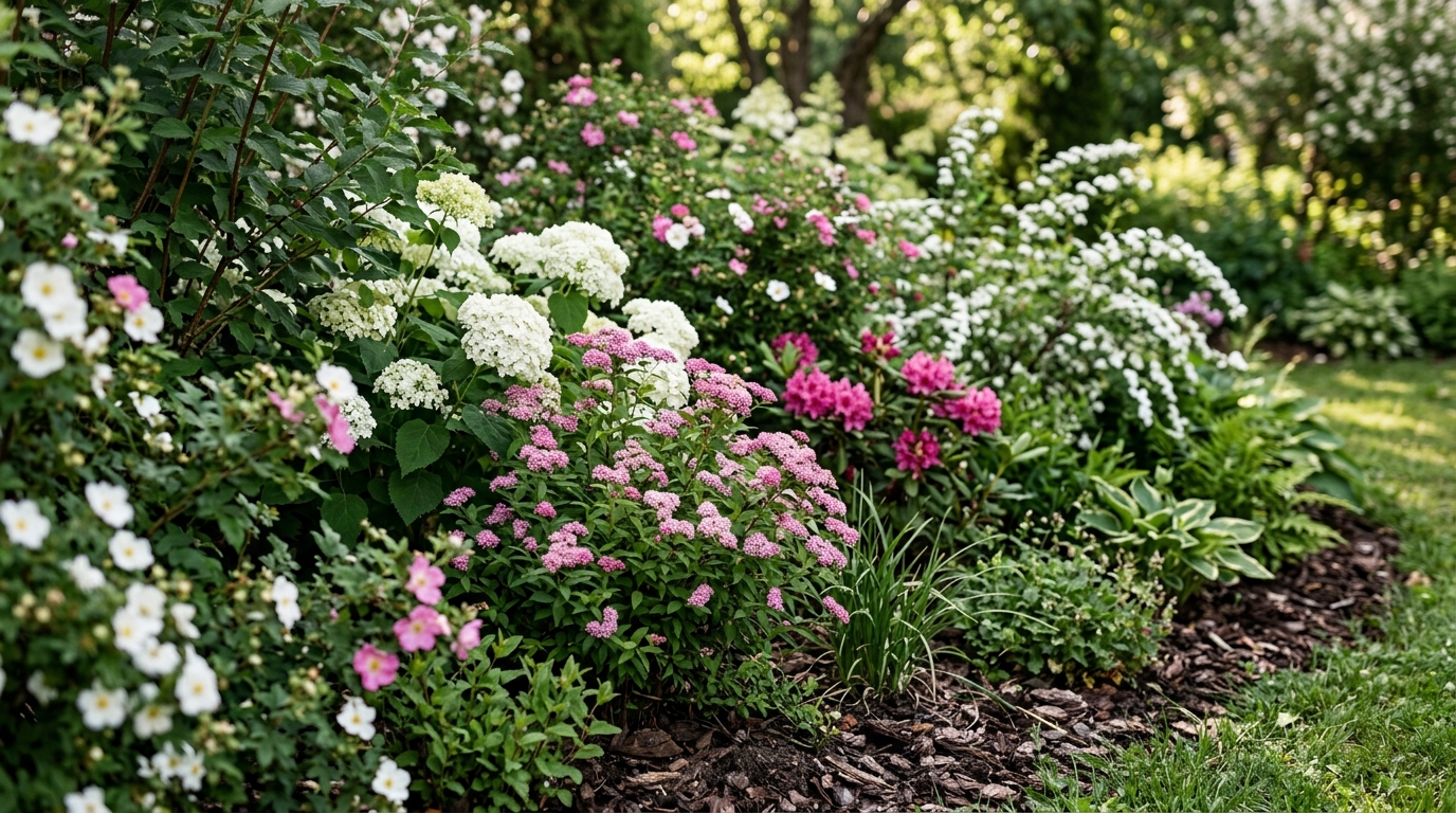 Pflegeleichte blühende Sträucher in einem naturnahen Garten
