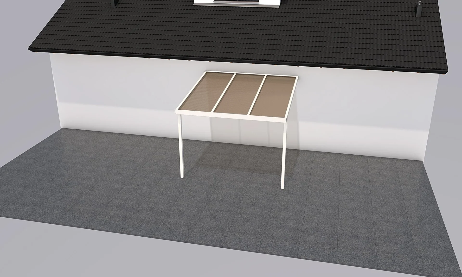 Terrassendach Premium, weiß, 3094 x 3060 mm - Polycarbonat Stegplatten 16 mm, bronze - 0