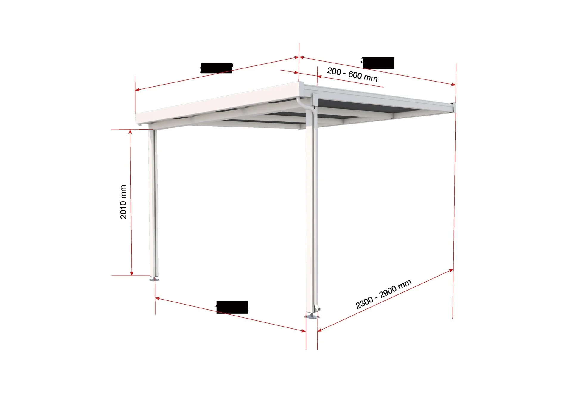 Terrassendach Premium, weiß, 3094 x 3060 mm - Polycarbonat Stegplatten 16 mm, bronze - 1