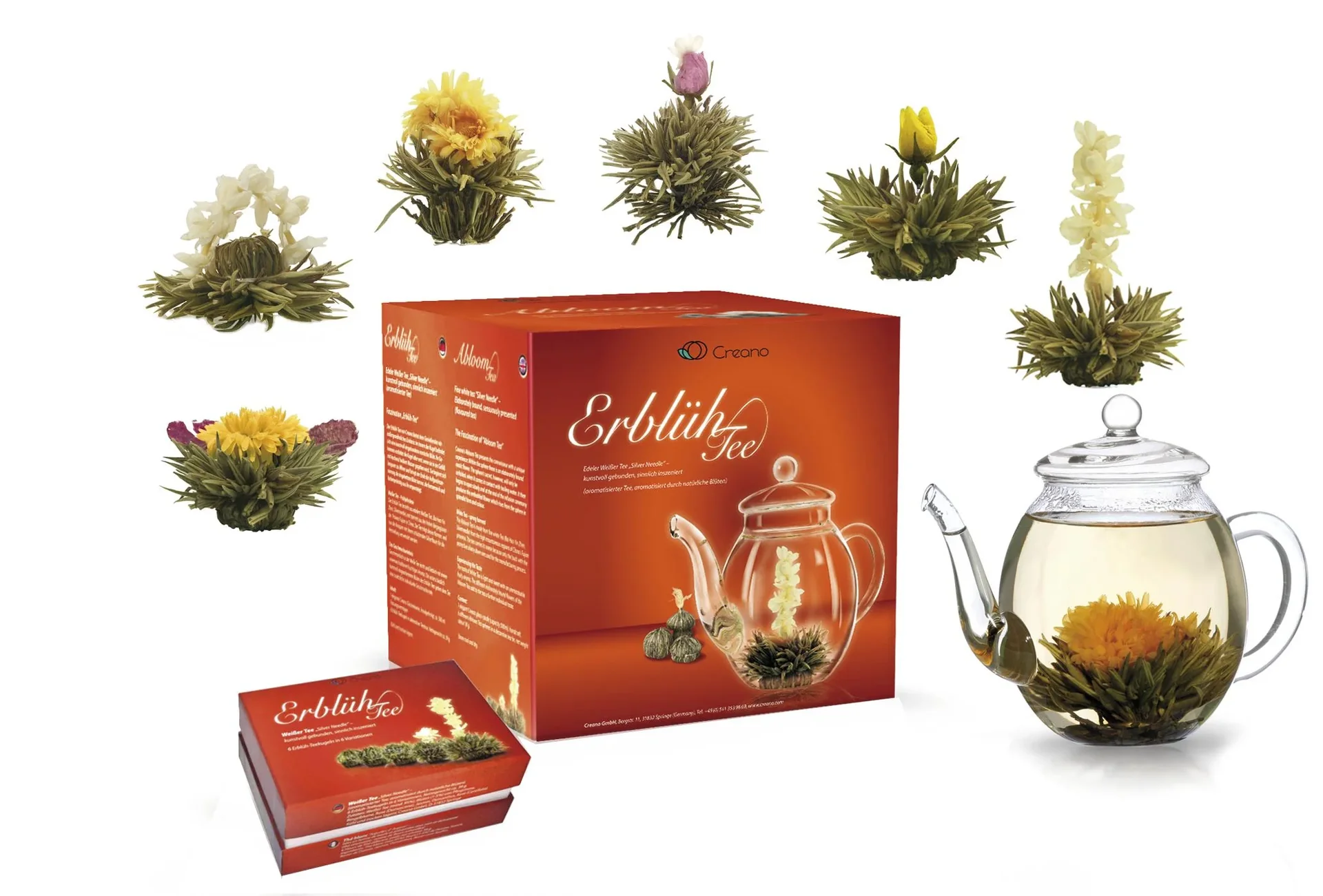 Teeblumen-Geschenkset "ErblühTee" mit Glaskanne, 6 verschiedene Sorten - 0