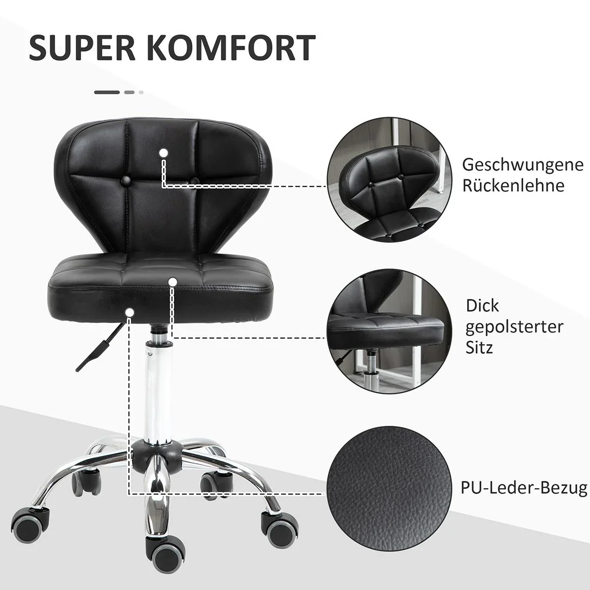 2er-Set Arbeitshocker mit Rückenlehne 72-87 cm höhenverstellbar Büro Dunkelgrau 45 x 47 x 72-87 cm - 1