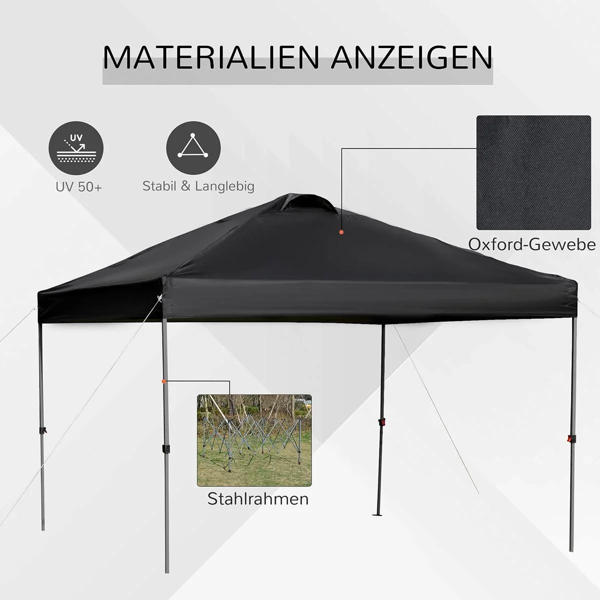 Pop-Up-Pavillon zusammenfaltbar schwarz - 1
