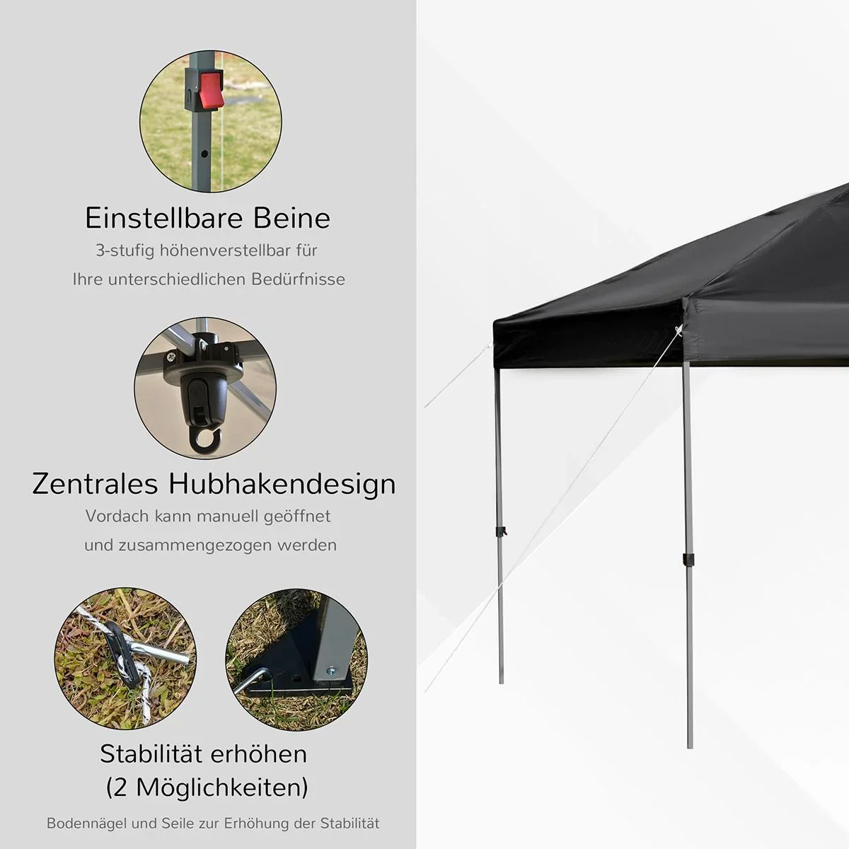 Pop-Up-Pavillon zusammenfaltbar schwarz - 7