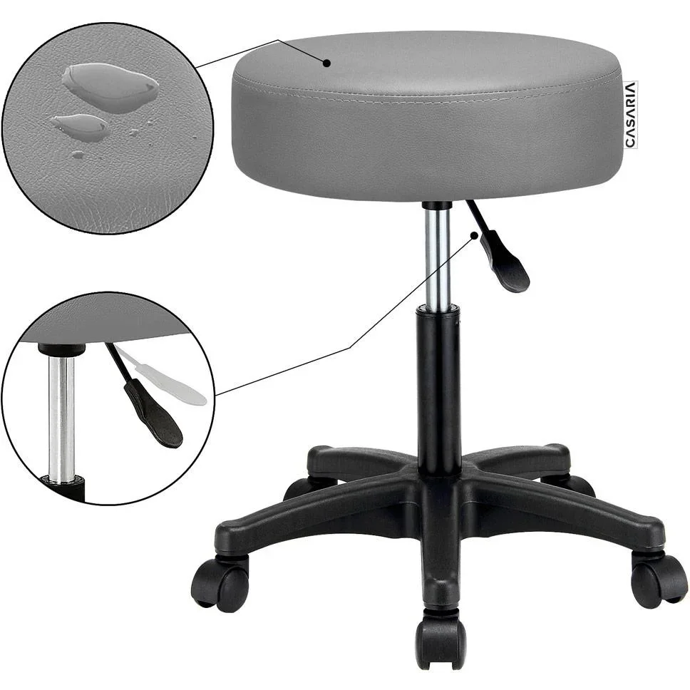Rollhocker Arbeitshocker - | 56 x 56 x 46-61 cm | Grau - Drehbar und verstellbar - 0