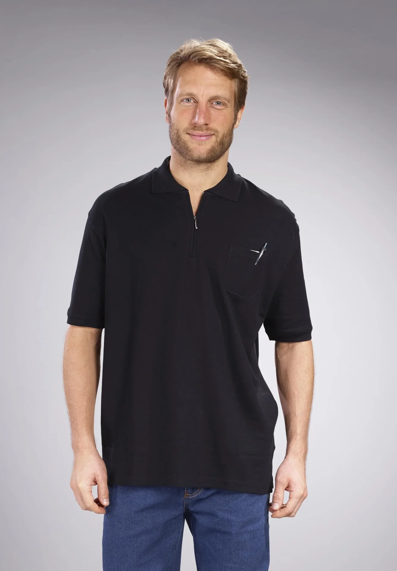 Poloshirt mit Reißverschluss, schwarz, Gr.XL - 1