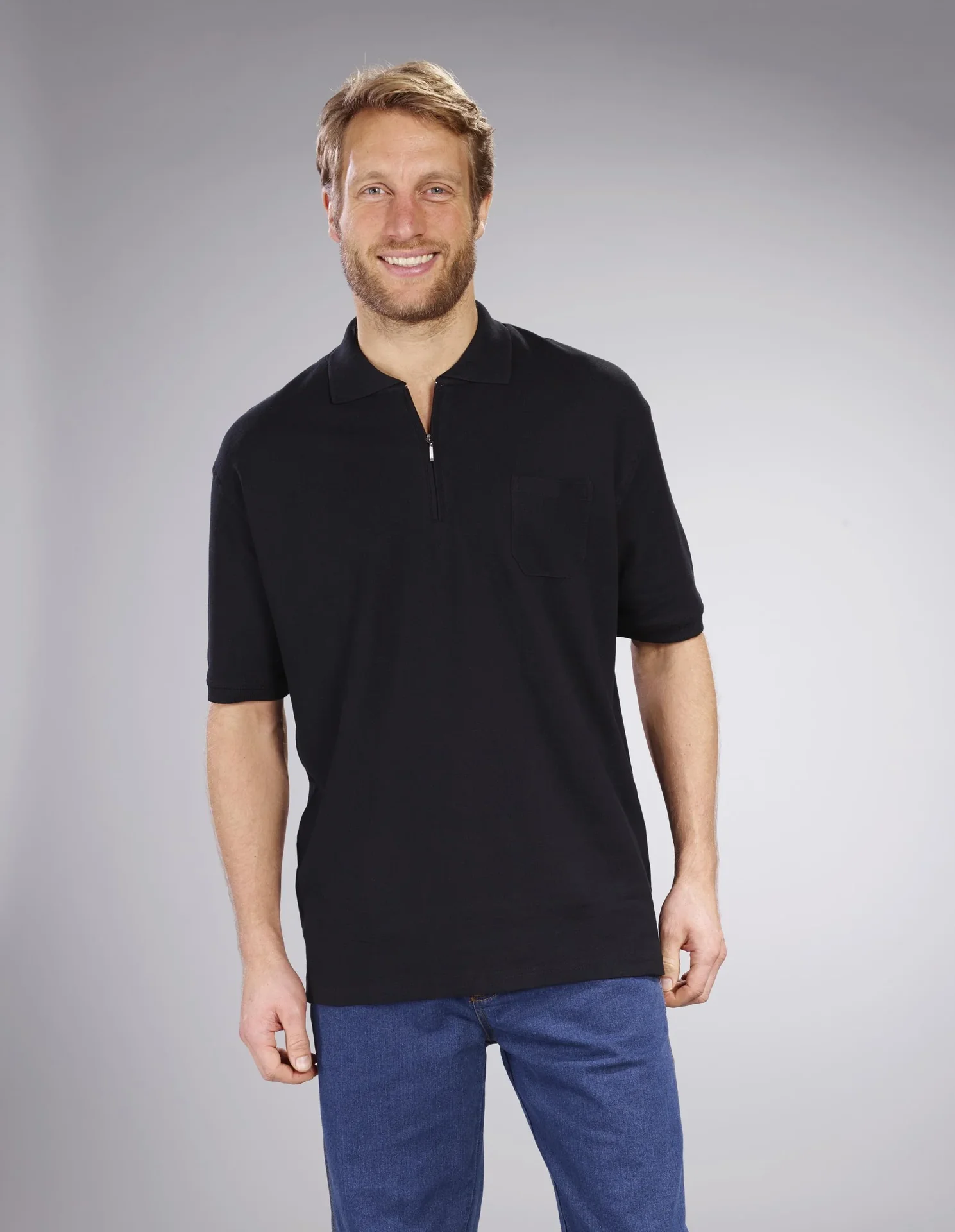 Poloshirt mit Reißverschluss, schwarz, Gr.XL - 4