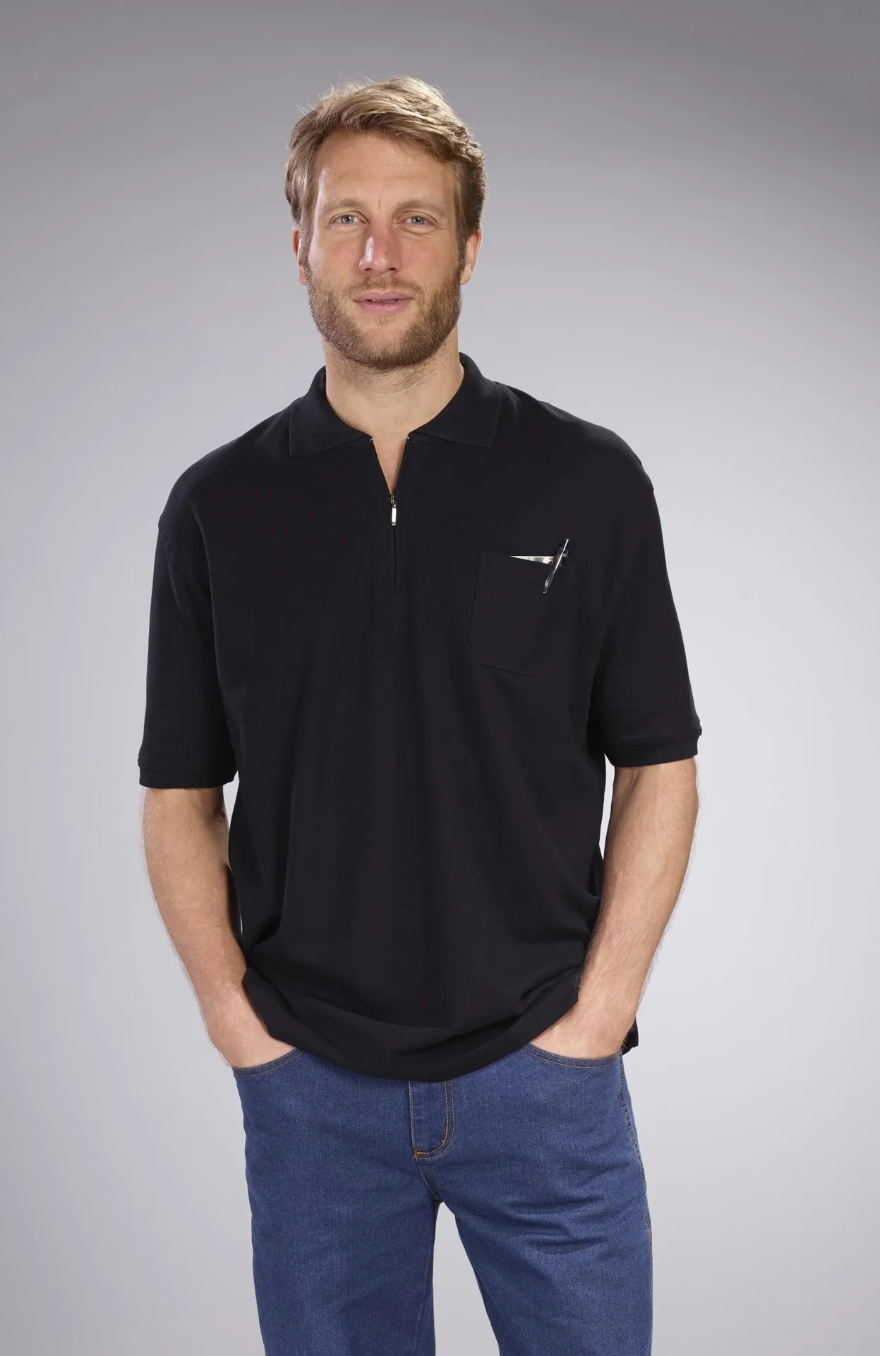 Poloshirt mit Reißverschluss, schwarz, Gr.XL - 5