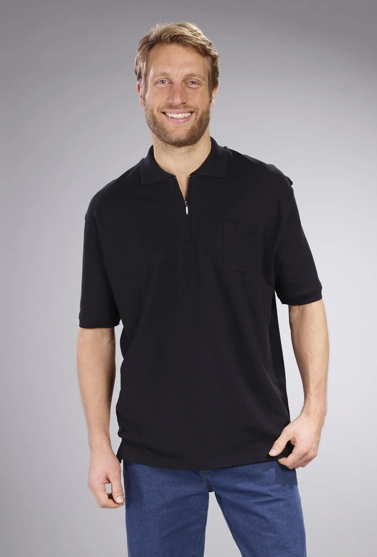 Poloshirt mit Reißverschluss, schwarz, Gr.XL - 6