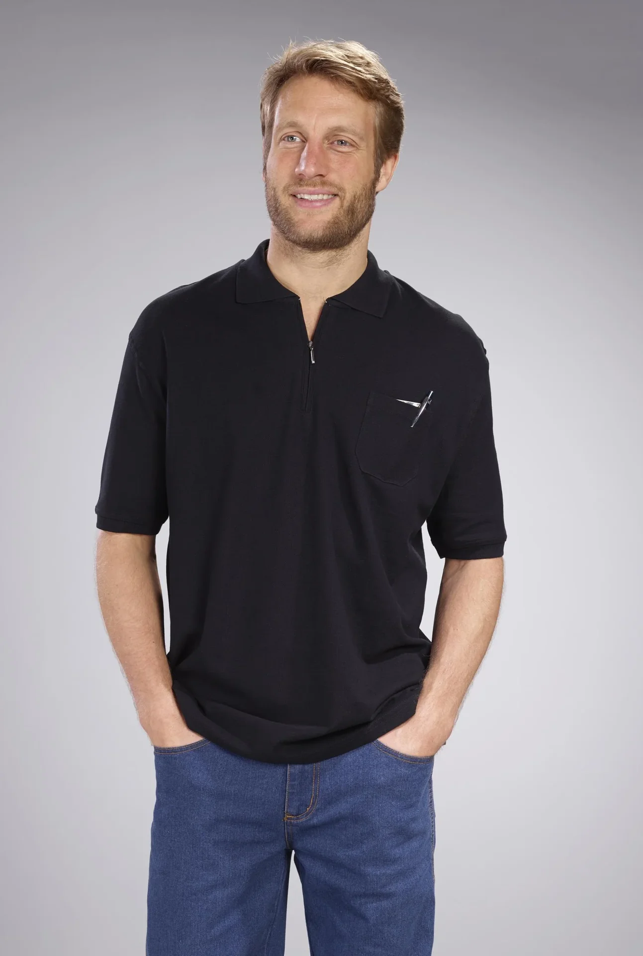 Poloshirt mit Reißverschluss, schwarz, Gr.XL - 8