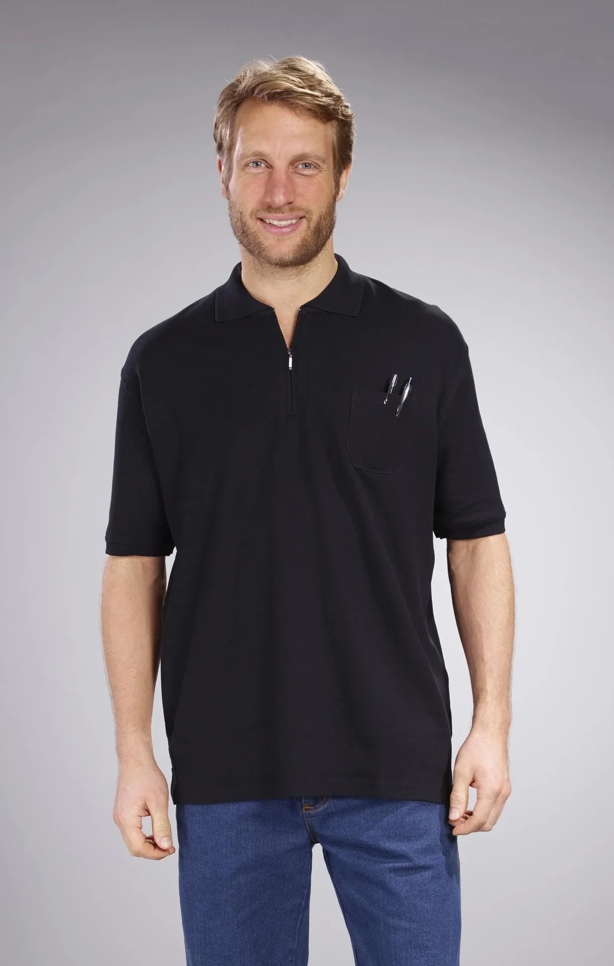 Poloshirt mit Reißverschluss, schwarz, Gr.XL - 10