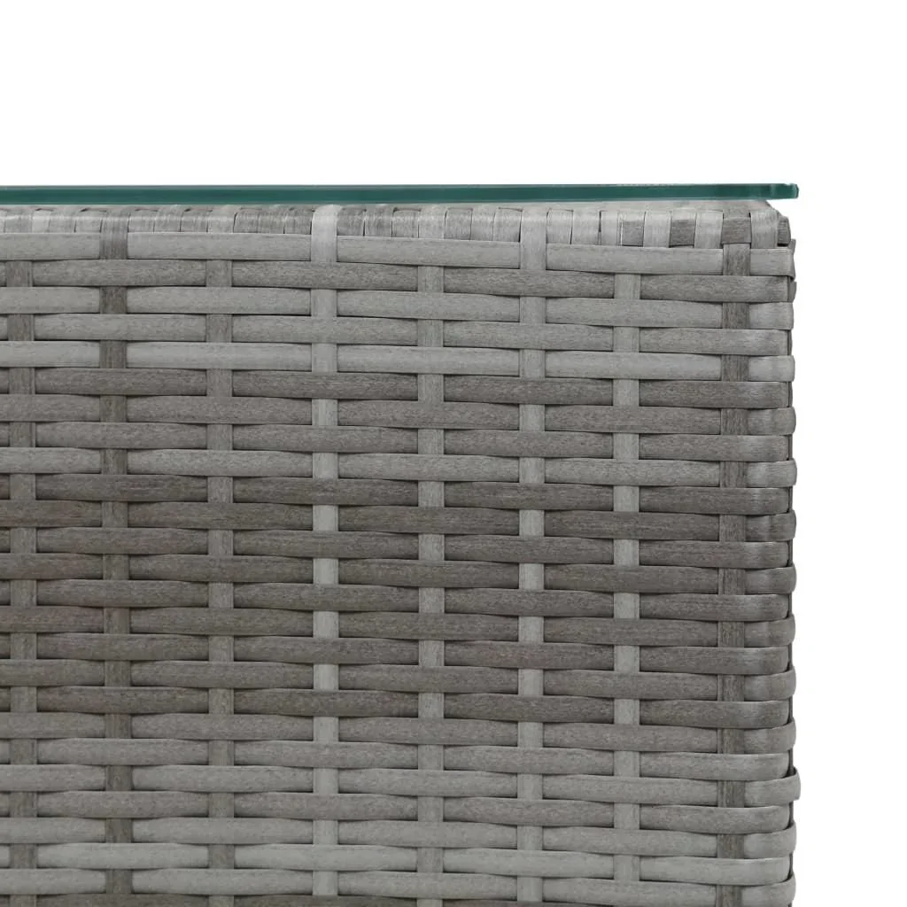 Beistelltisch 3-teilig mit Glasplatte Poly-Rattan grau - 0