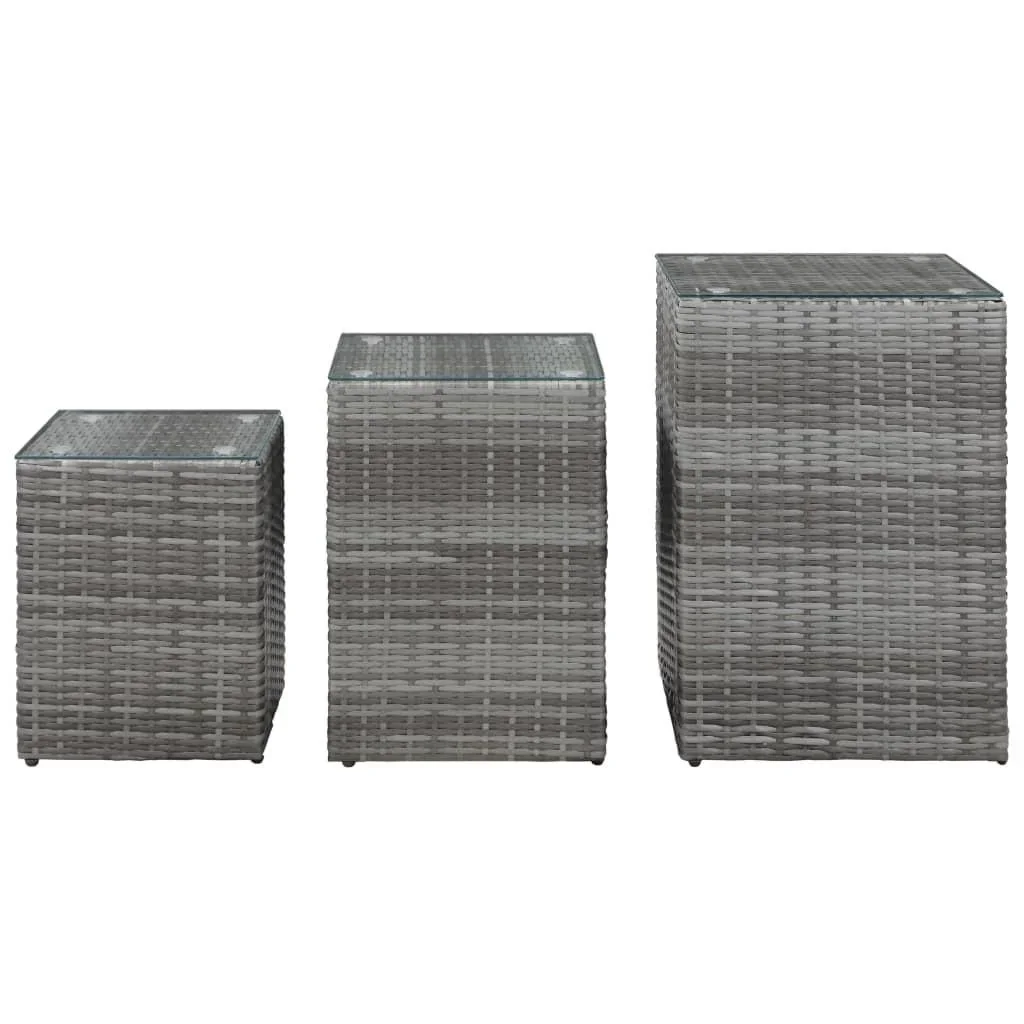 Beistelltisch 3-teilig mit Glasplatte Poly-Rattan grau - 1