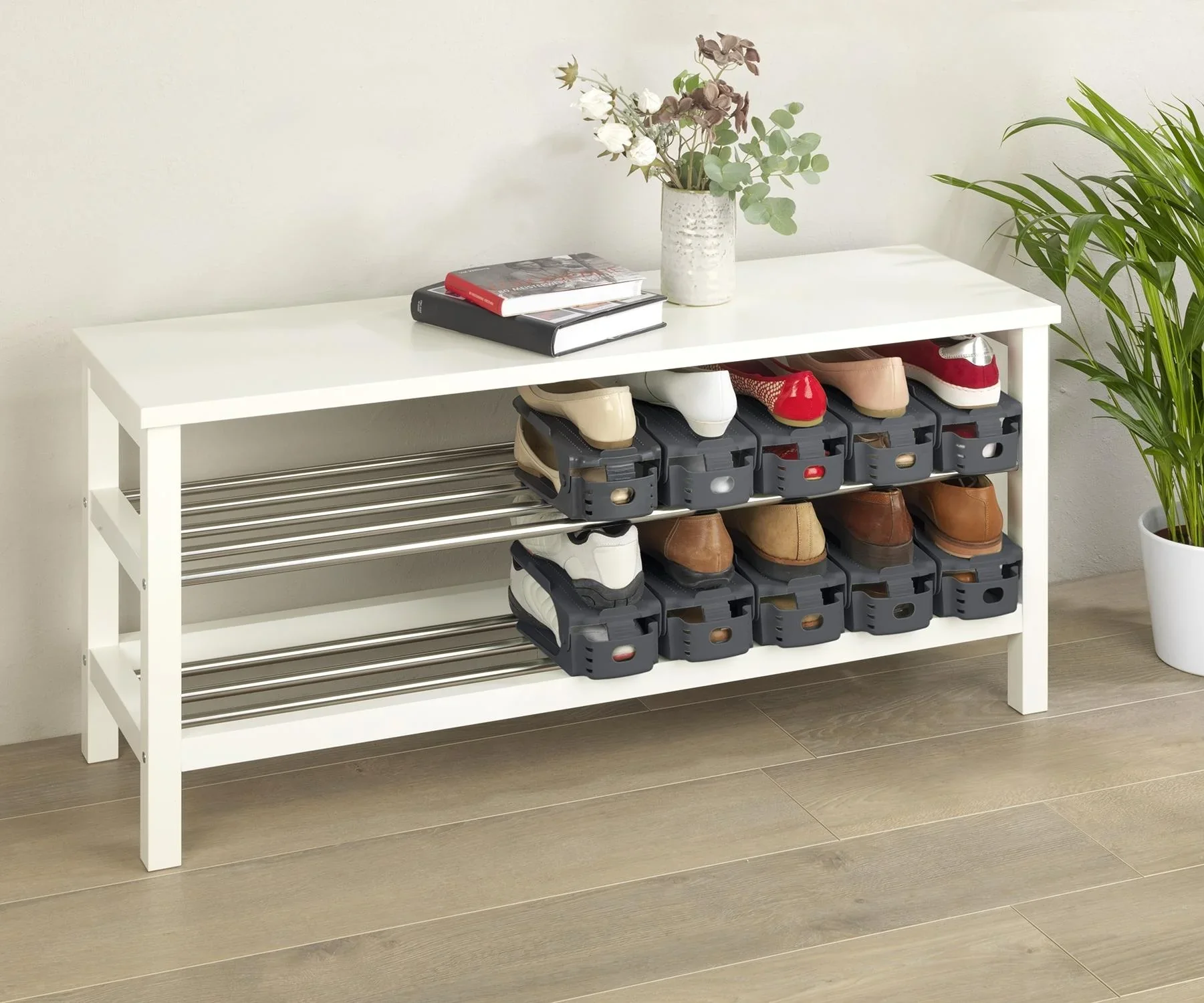 Schuhhalter, Schuhstapler,Schuhorganizer höhenverstellbar, Grau, 8er - 8