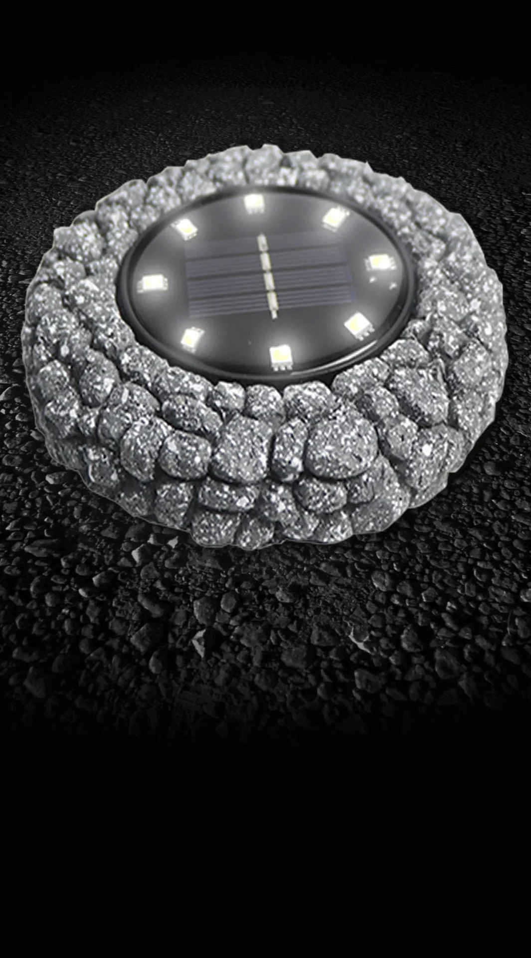 Solar-Bodenstrahler, Stein-Design, Grau, 2er-Set - 0