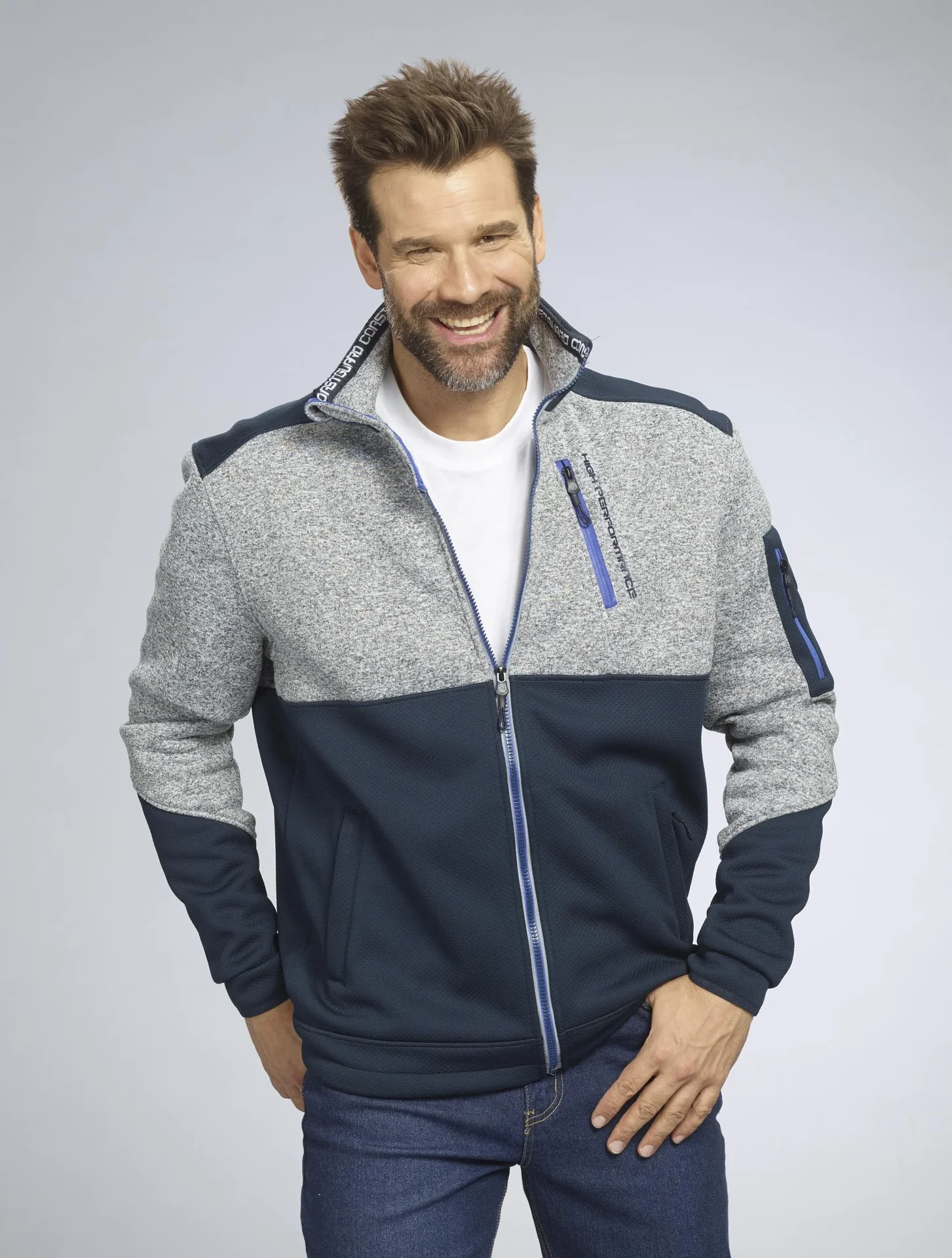 Strick Fleecejacke, Farbe marine/grau, Gr.M - 0