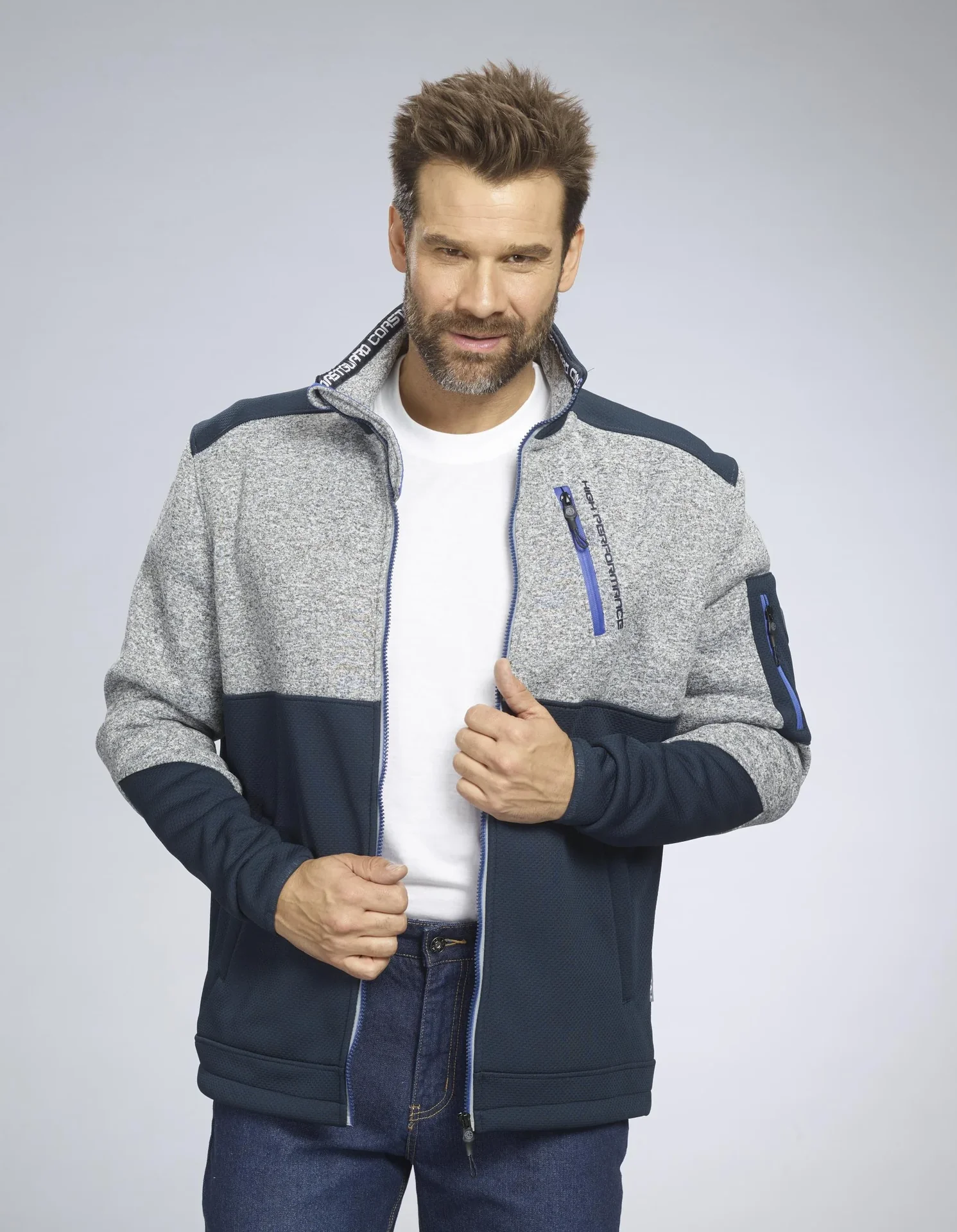 Strick Fleecejacke, Farbe marine/grau, Gr.M - 3