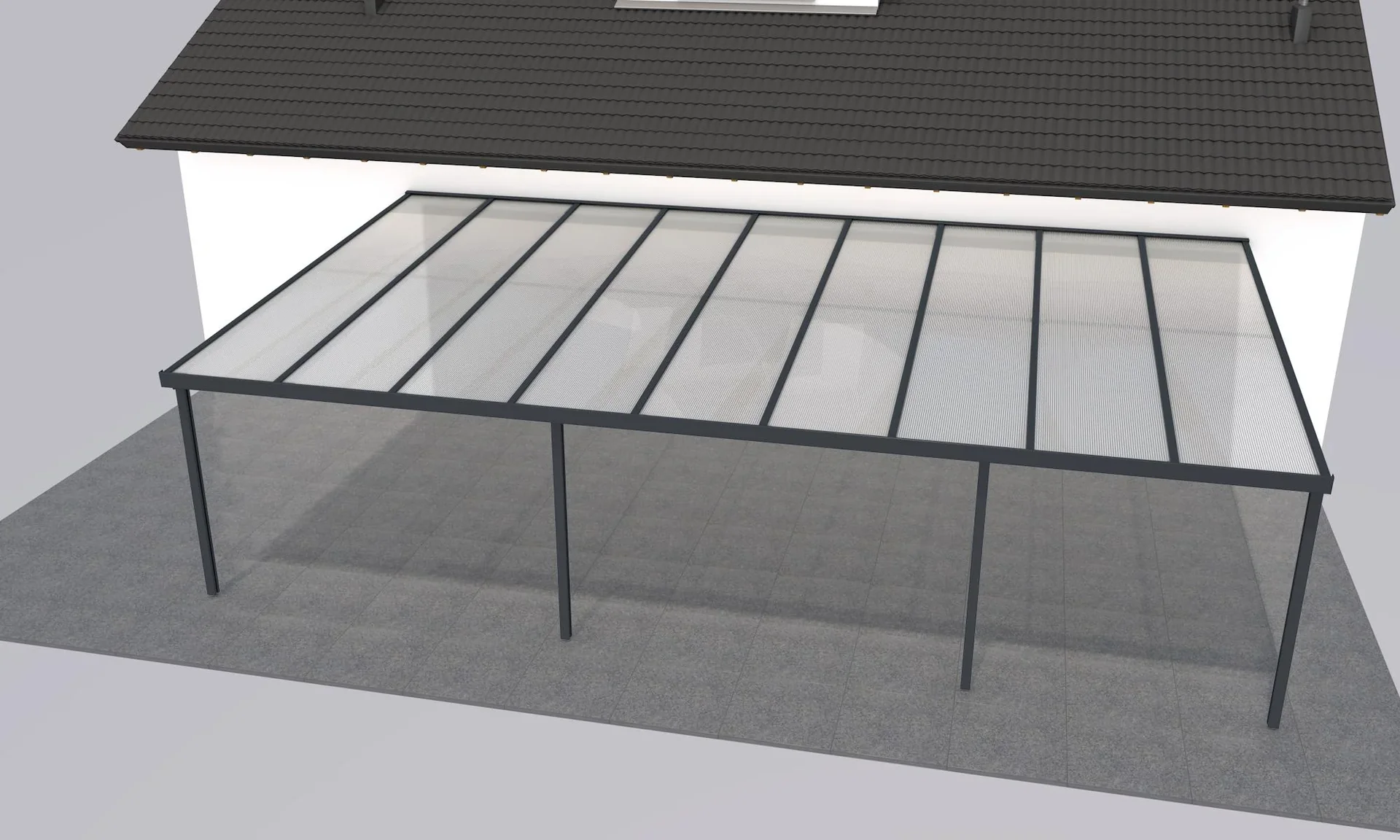 Terrassendach Premium, anthrazit, 9135 x 5060 mm - Polycarbonat Stegplatten 16 mm, weiß gestreift - 0