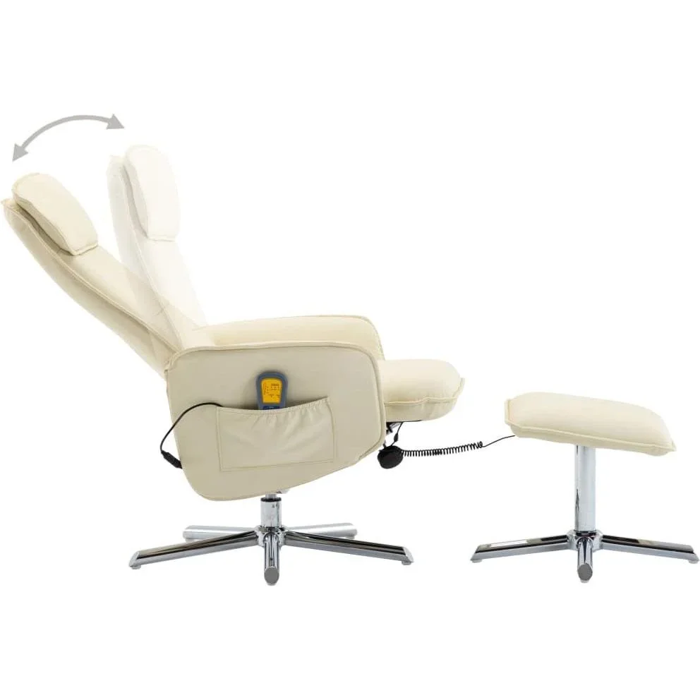 Massagesessel verstellbar mit Fußhocker Kunstleder creme - 0
