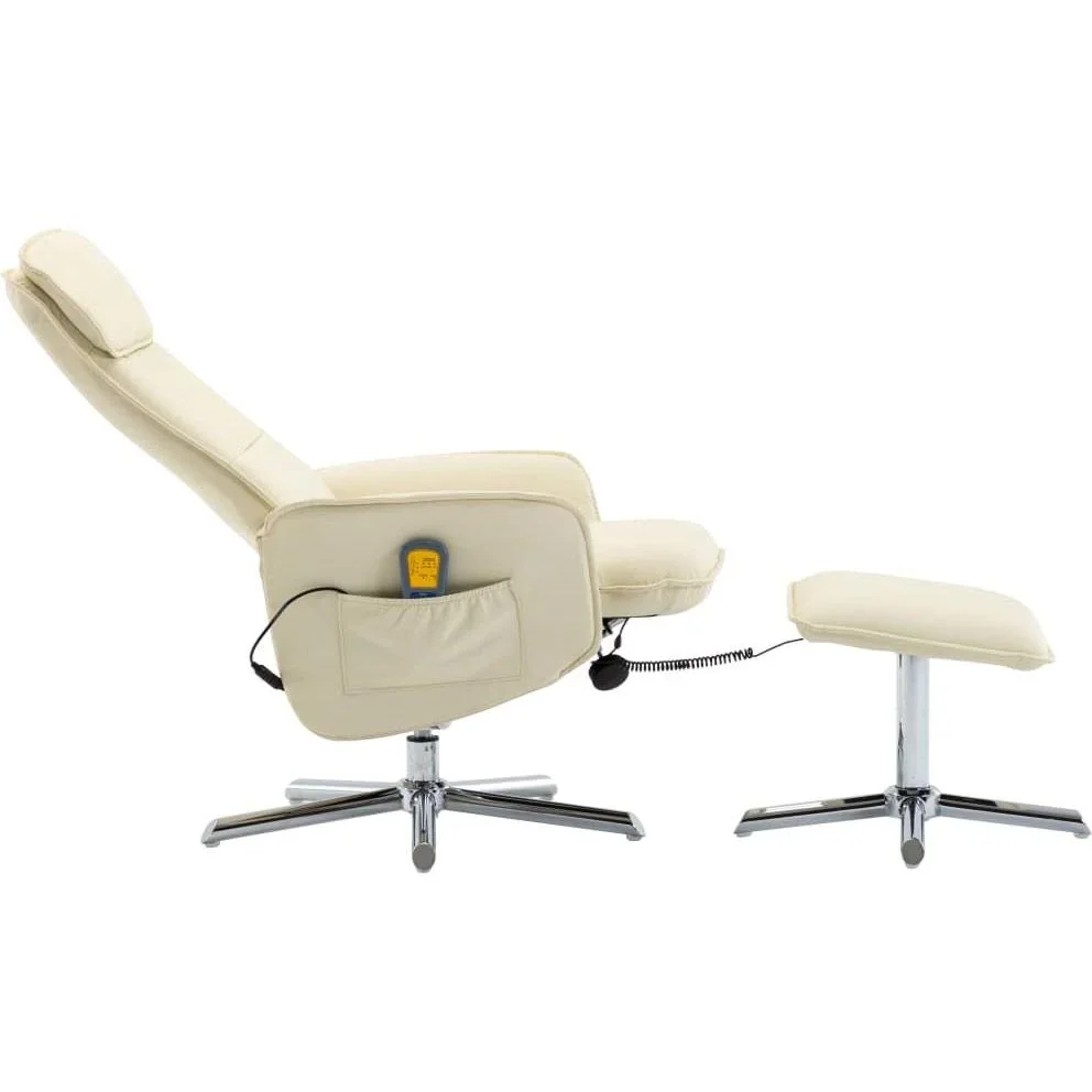 Massagesessel verstellbar mit Fußhocker Kunstleder creme - 3