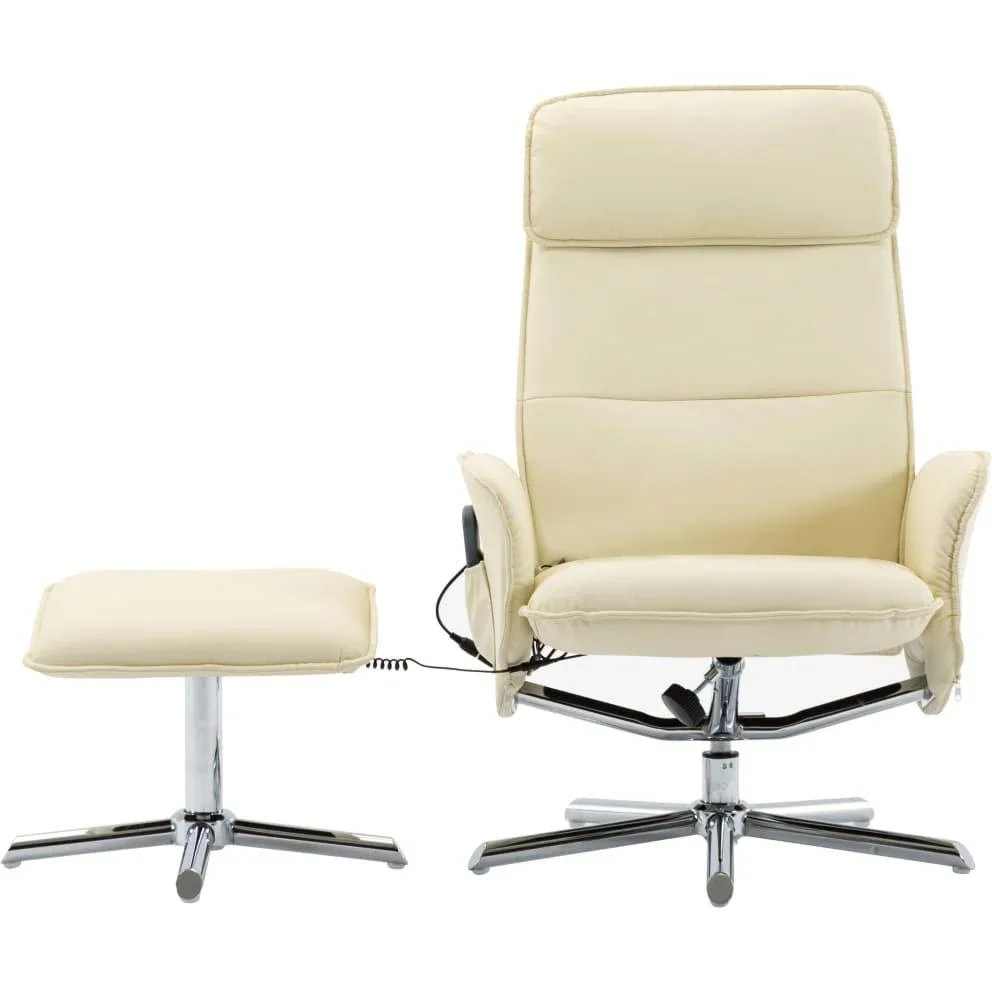Massagesessel verstellbar mit Fußhocker Kunstleder creme - 5