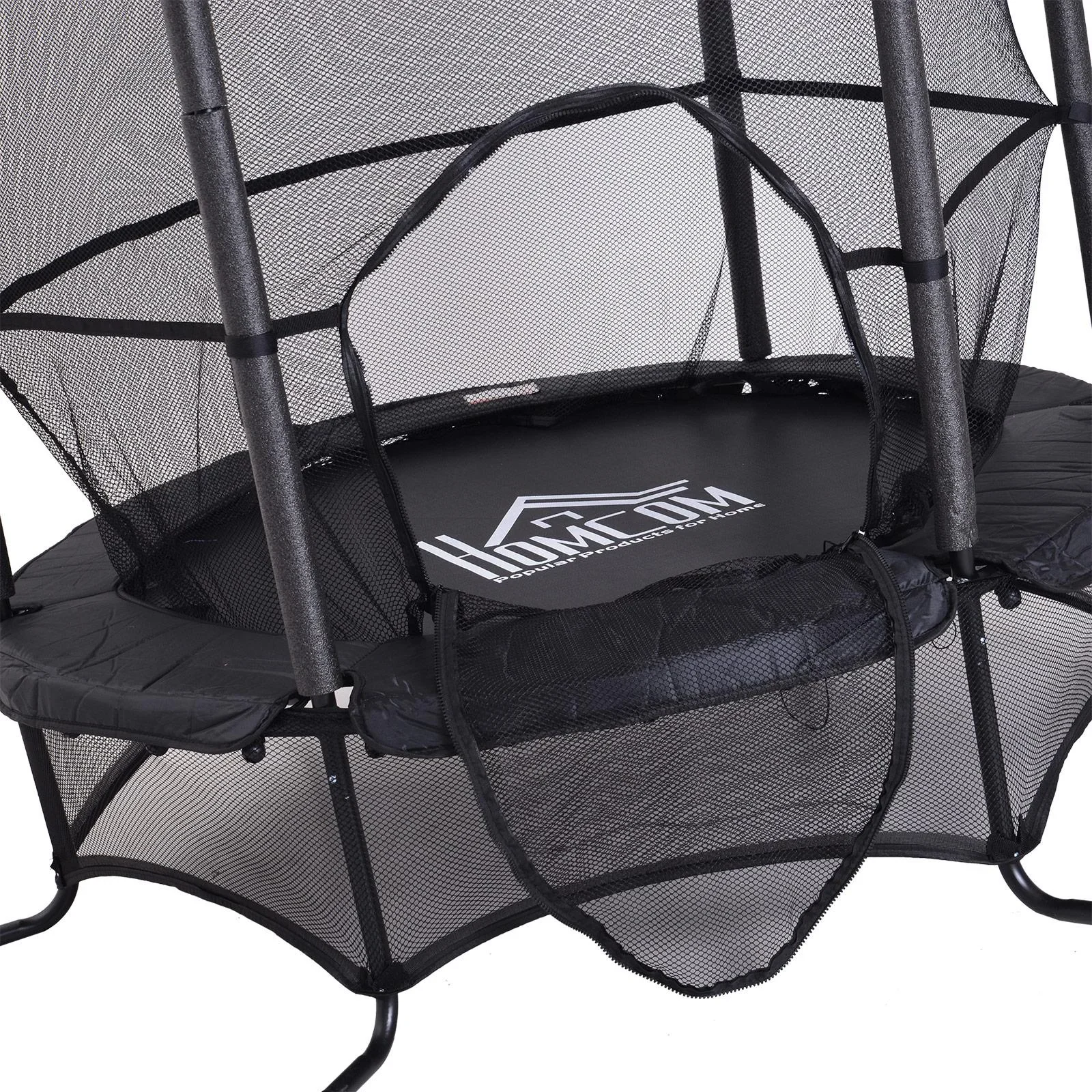 Trampolin Kinder Gartentrampolin mit Sicherheitsnetz Randabdeckung gepolstert Stahl Schwarz Ø170cm bis 45kg - 8