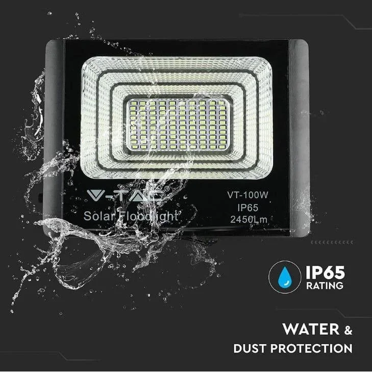 VT-60W Solar-Flutlicht mit Solarpanel - 1650 Lm - 6000K - Schwarz - 7