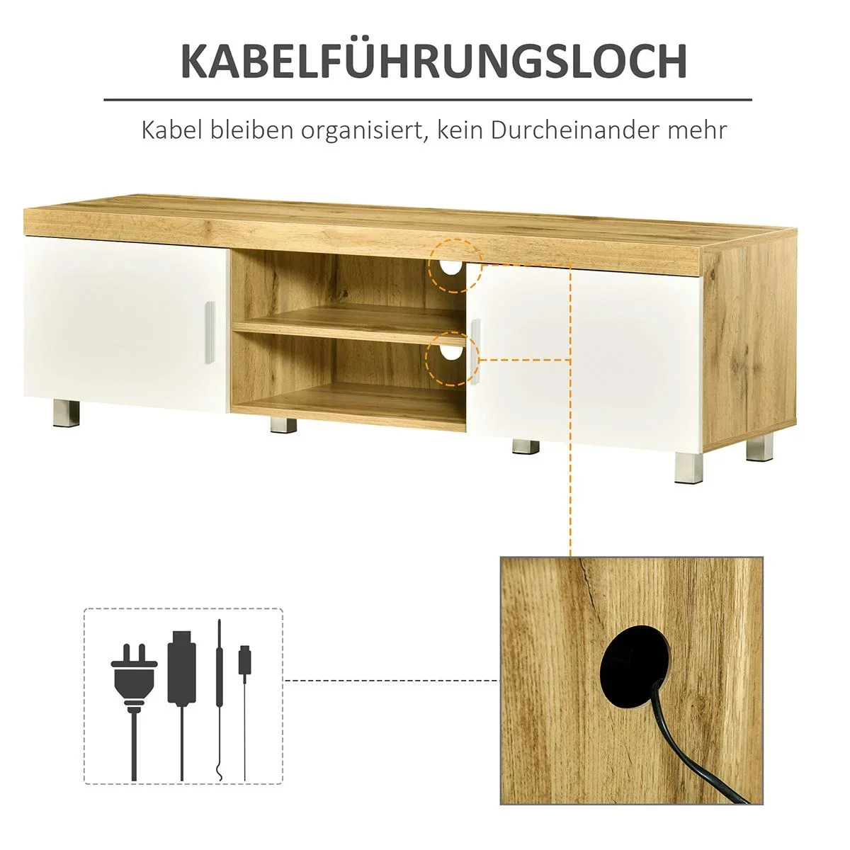TV Lowborad Fernsehtisch Fernsehschrank TV-Board TV-Schrank TV-Kommode für Fernseher bis 63 Zoll mit 2 Ablageböden Türen - 2