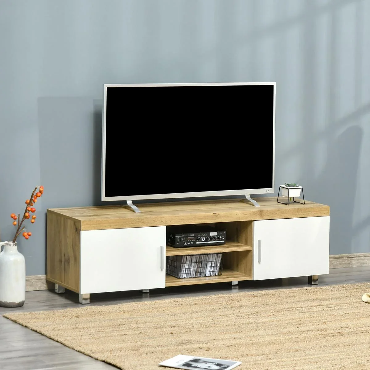 TV Lowborad Fernsehtisch Fernsehschrank TV-Board TV-Schrank TV-Kommode für Fernseher bis 63 Zoll mit 2 Ablageböden Türen - 4