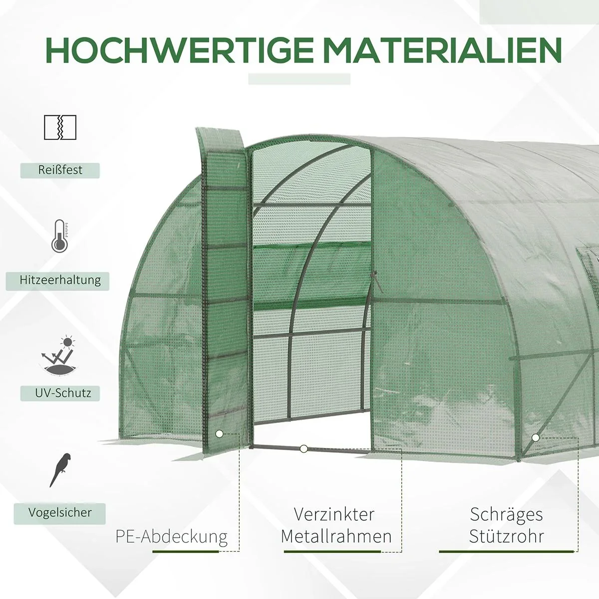 Foliengewächshaus 6 x 3 x 2 m Tunnel Gewächshaus Treibhaus Pflanzenhaus Folienzelt 2 Fenster Gitterfolie Grün - 0