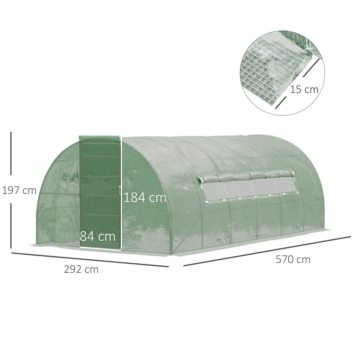 Foliengewächshaus 6 x 3 x 2 m Tunnel Gewächshaus Treibhaus Pflanzenhaus Folienzelt 2 Fenster Gitterfolie Grün - 2
