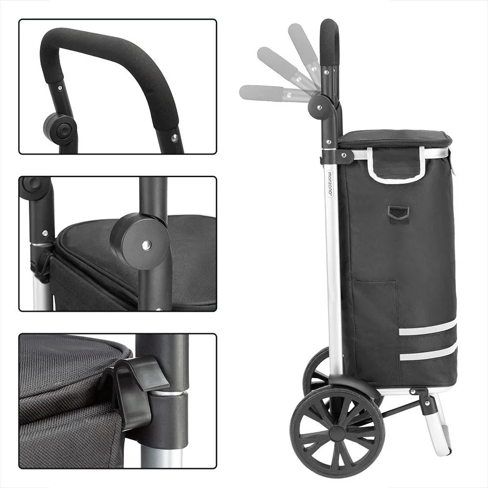 Einkaufswagen Max 25kg|Abnehmbare Einkaufstasche|Mit Kühlfach | Aluminium schwarz - 4