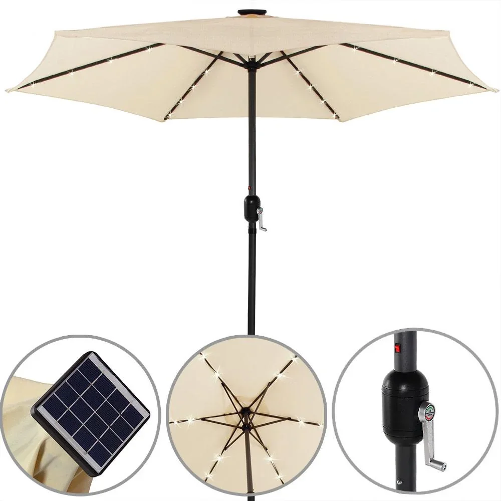 Sonnenschirm Maïmi mit LED-Beleuchtung, kippbar, cremefarben - Ø 2,7m - 0