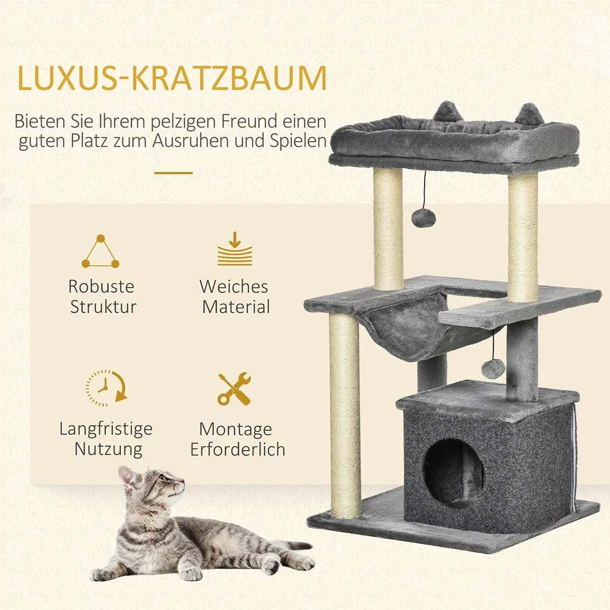 Katzenbaum 100 cm Kratzbaum mit Hä - 2