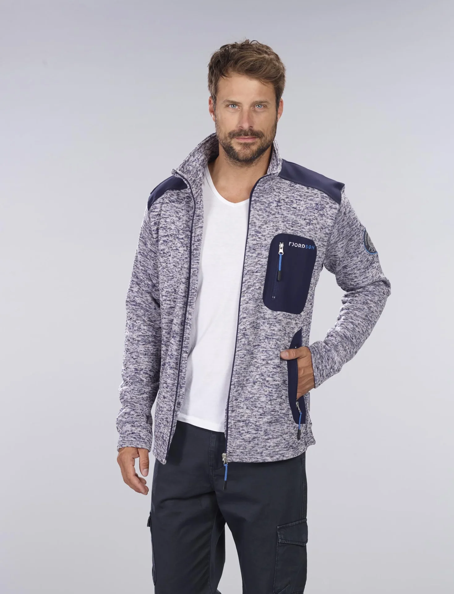 Strickfleece Jacke mit Reißverschluß, Farbe marine/grau melange, Gr. 2XL - 0