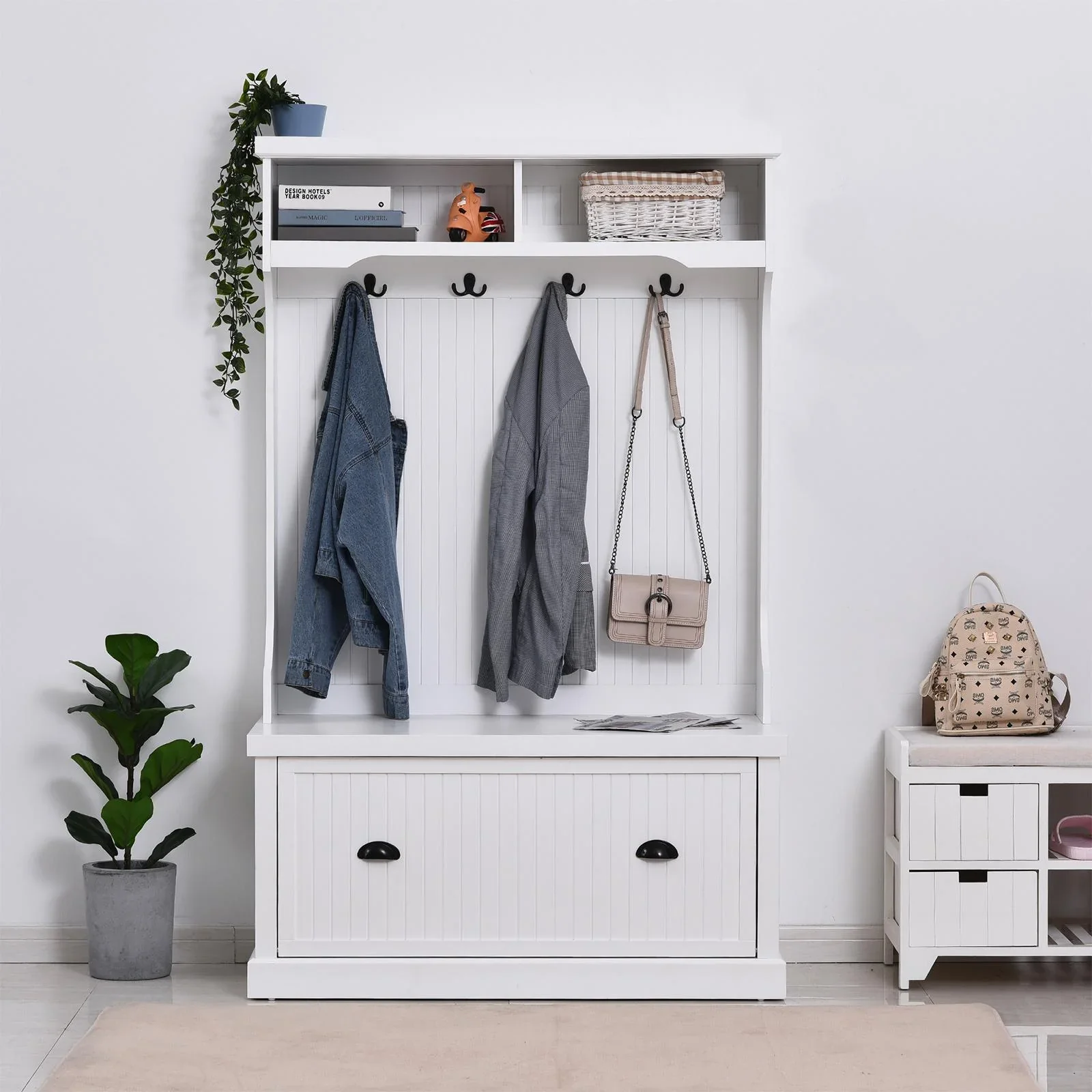 Garderobe mit Bank, weiß - 1
