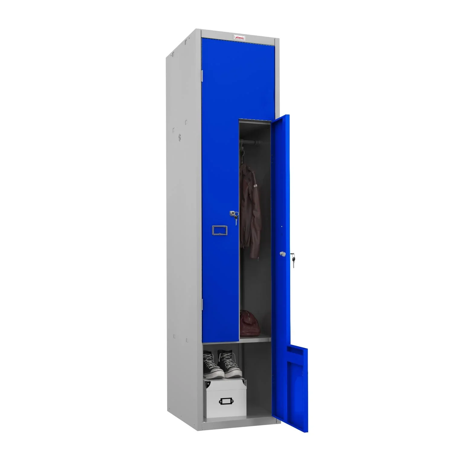 Schließfach-Spind Z PLZ-Serie - 2 Türen mit Schlüsselschlössern, grau-blau - 0