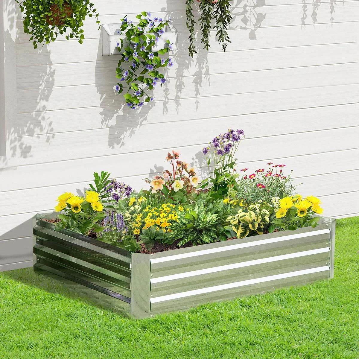 Hochbeet aus verzinktem Stahl Gartenbeet Pflanzkasten für Garten Blumenkasten Blumenkübel Silber 120 x 90 x 30 cm - 0