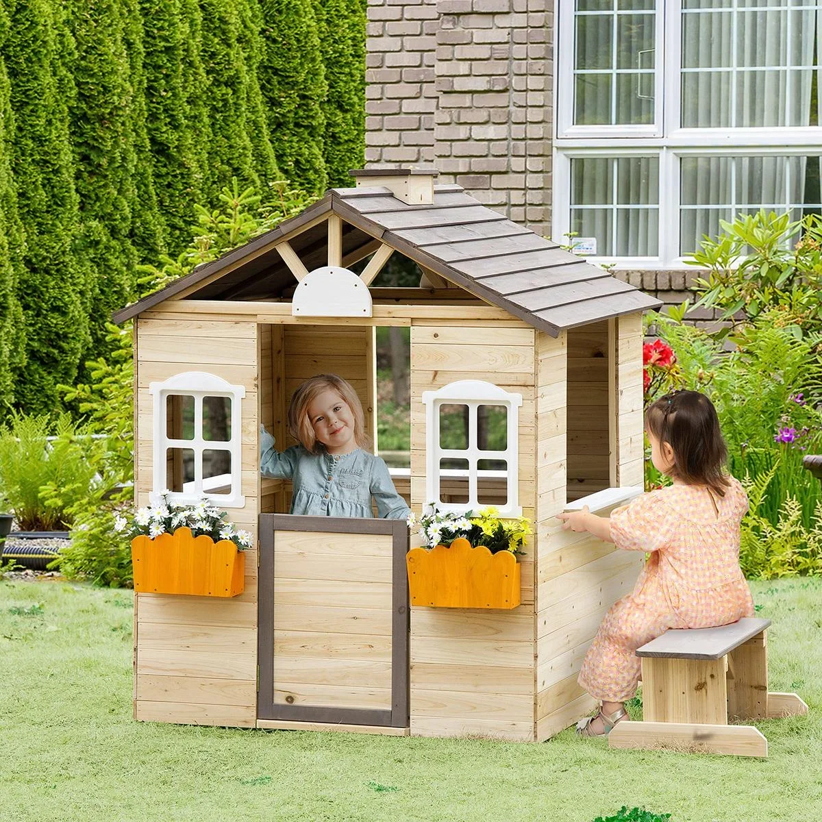 Spielhaus - Kinder 3-7 Jahre - Kiefernholz - 113 x 94 x 134,5 cm - 2