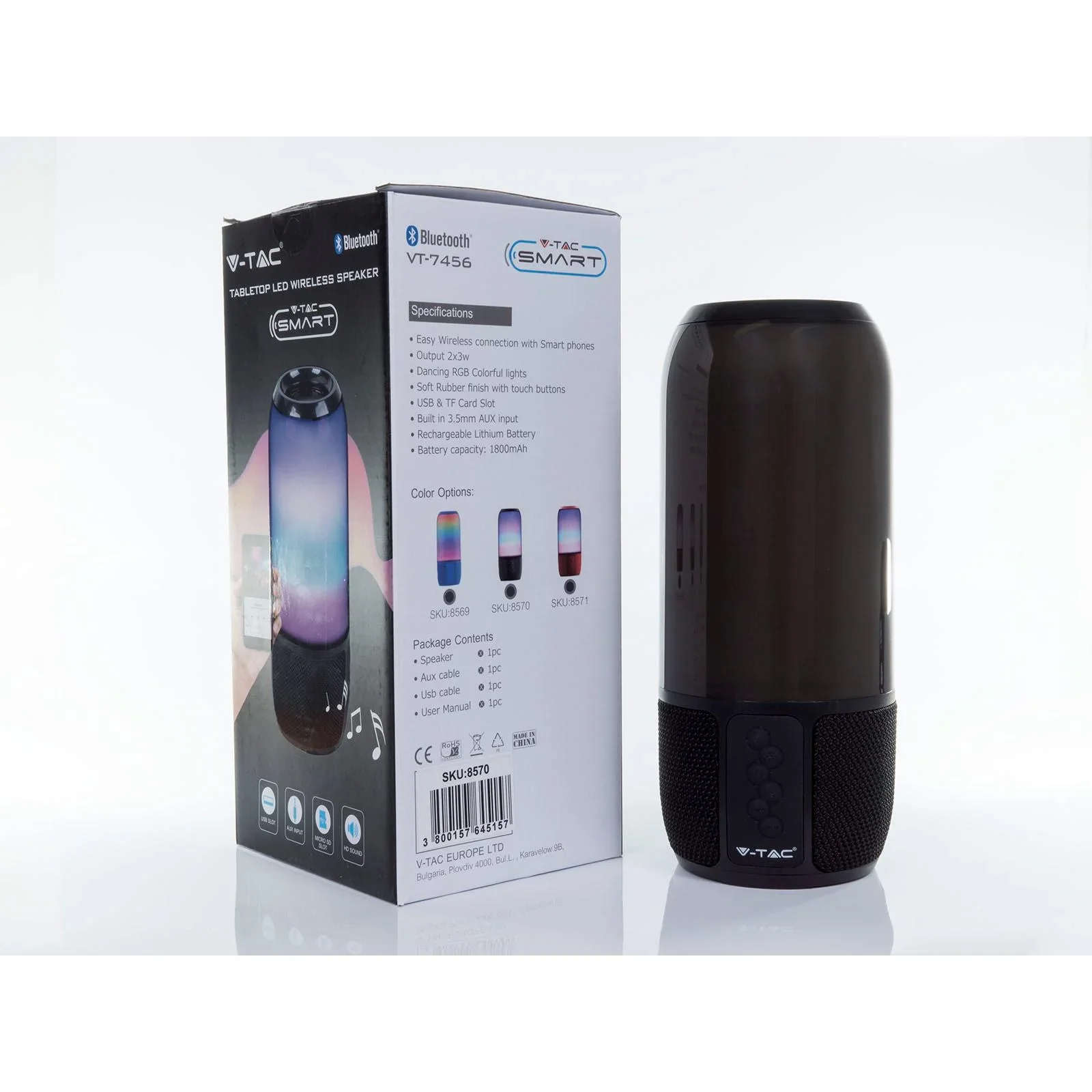 VT-7456 Bluetooth-Lautsprecher mit RGB-Beleuchtung - 2x 3Watt - schwarz - 7