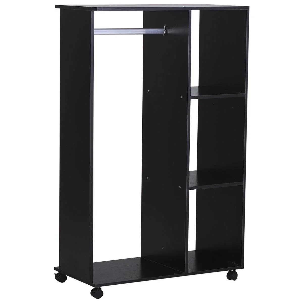 Kleiderschrank offener Dielenschrank, mit Kleiderstangen und Räder, für Schlafzimmer, E1 Spanplatte, Aluminium, 80x40x12 - 0