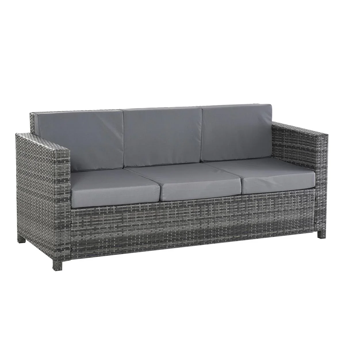 Poly-Rattan Sofa mit Kissen 3-Sitzer Garten Loungesofa Metall Polyester Grau 185 x 70 x 80 cm - 0