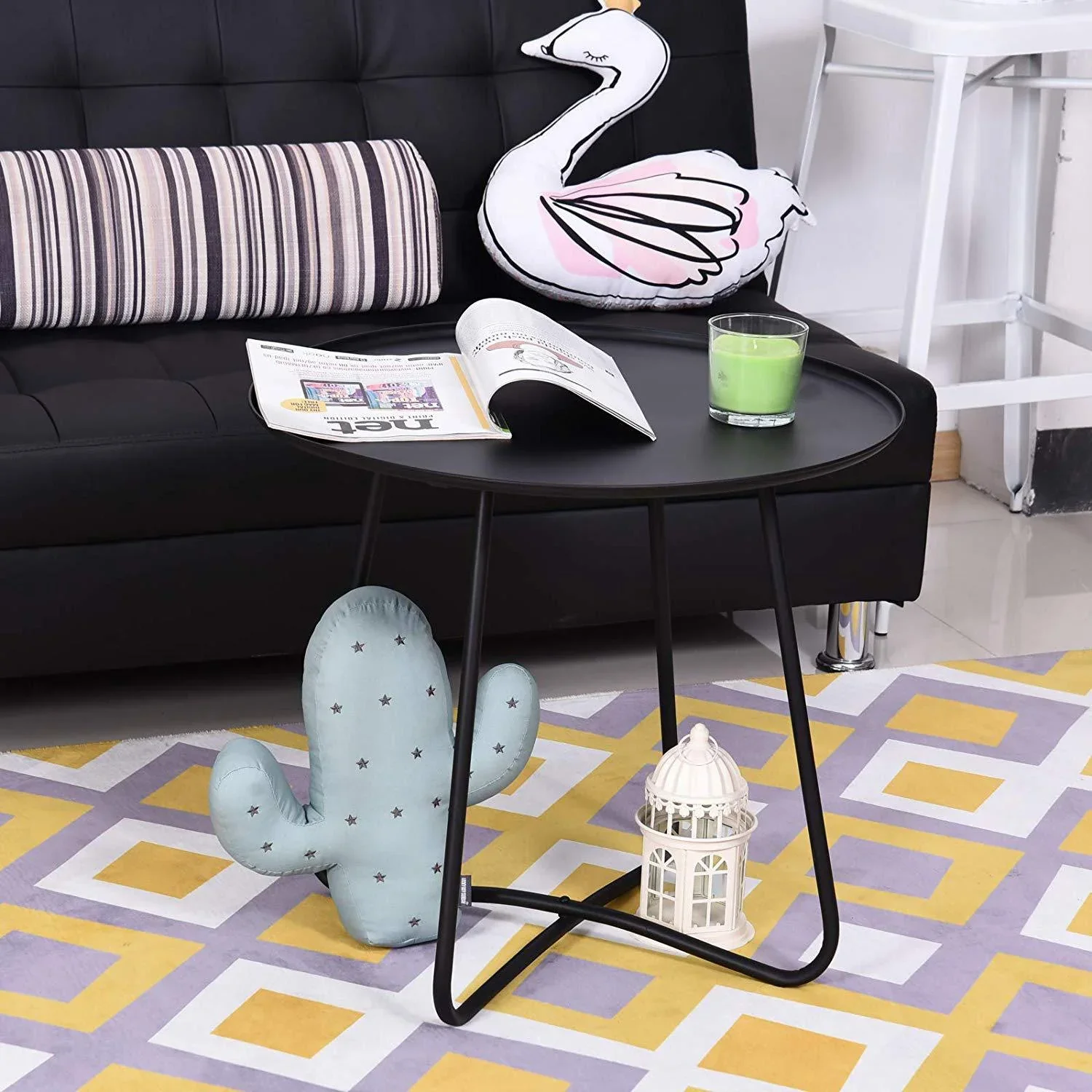 Beistelltisch Couchtisch Koffeetisch Tablett Metall Schwarz Ø62 x 55 cm - 0