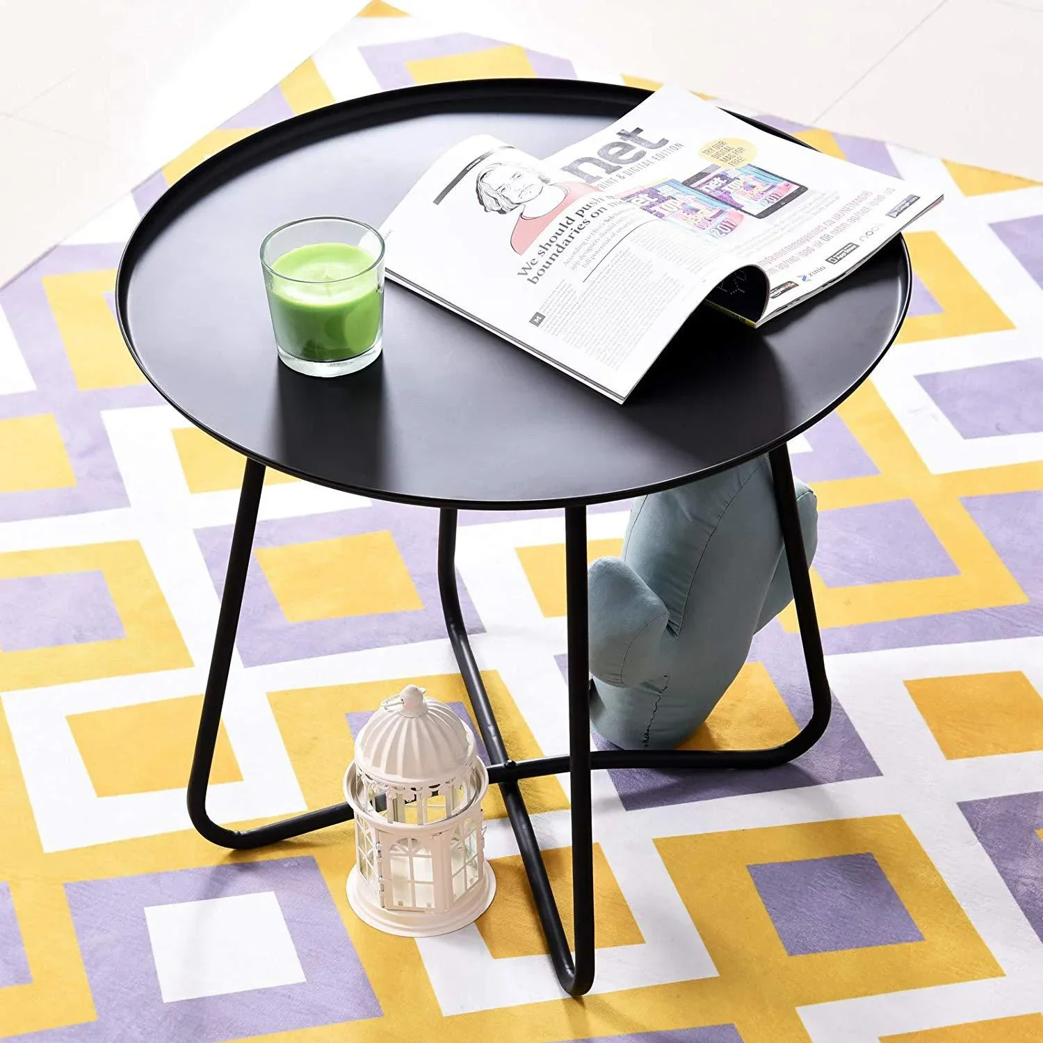 Beistelltisch Couchtisch Koffeetisch Tablett Metall Schwarz Ø62 x 55 cm - 1