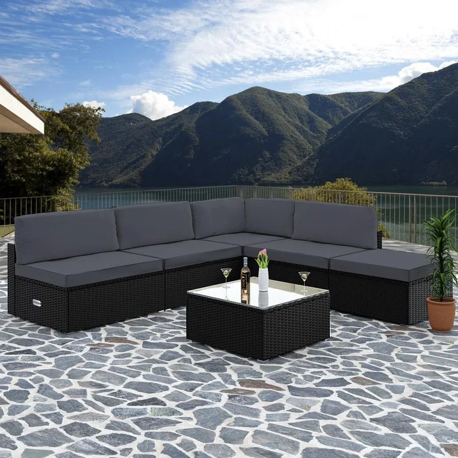 Polyrotan Lounge-Set 16-Sitzer - Schwarz-Anthrazit - 7