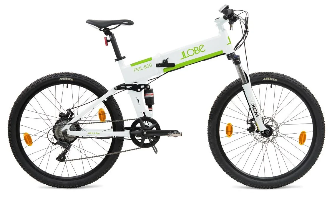 Unisex E-Mountain-Bike, 27,5 Zoll, Rahmenhöhe 48 cm, 9‐Gang Kettenschaltung, weiß, faltbar - FML830, 10,4 Ah - 0