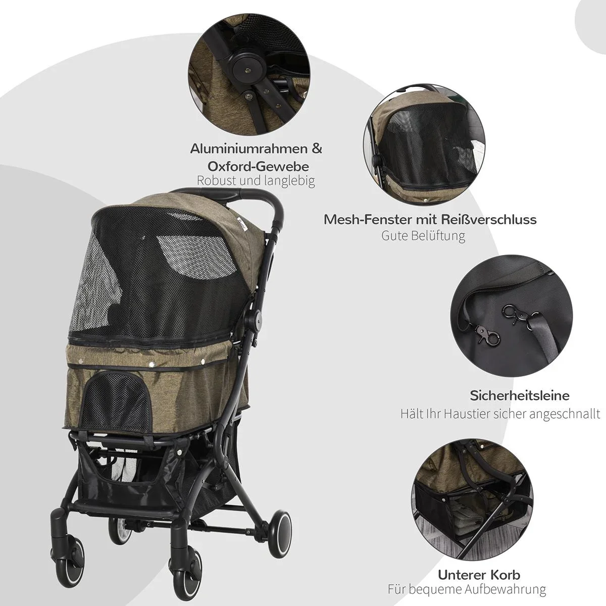 Haustierbuggy mit Klappfunktion braun, schwarz - 2