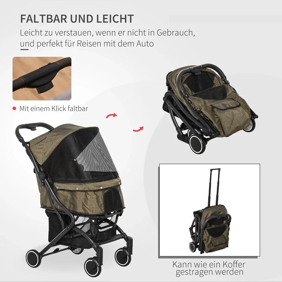 Haustierbuggy mit Klappfunktion braun, schwarz - 5
