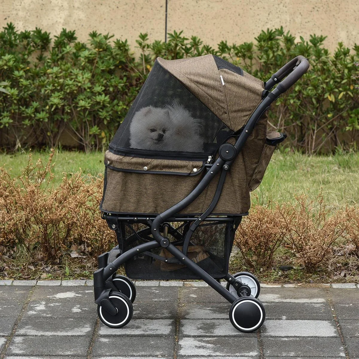 Haustierbuggy mit Klappfunktion braun, schwarz - 6