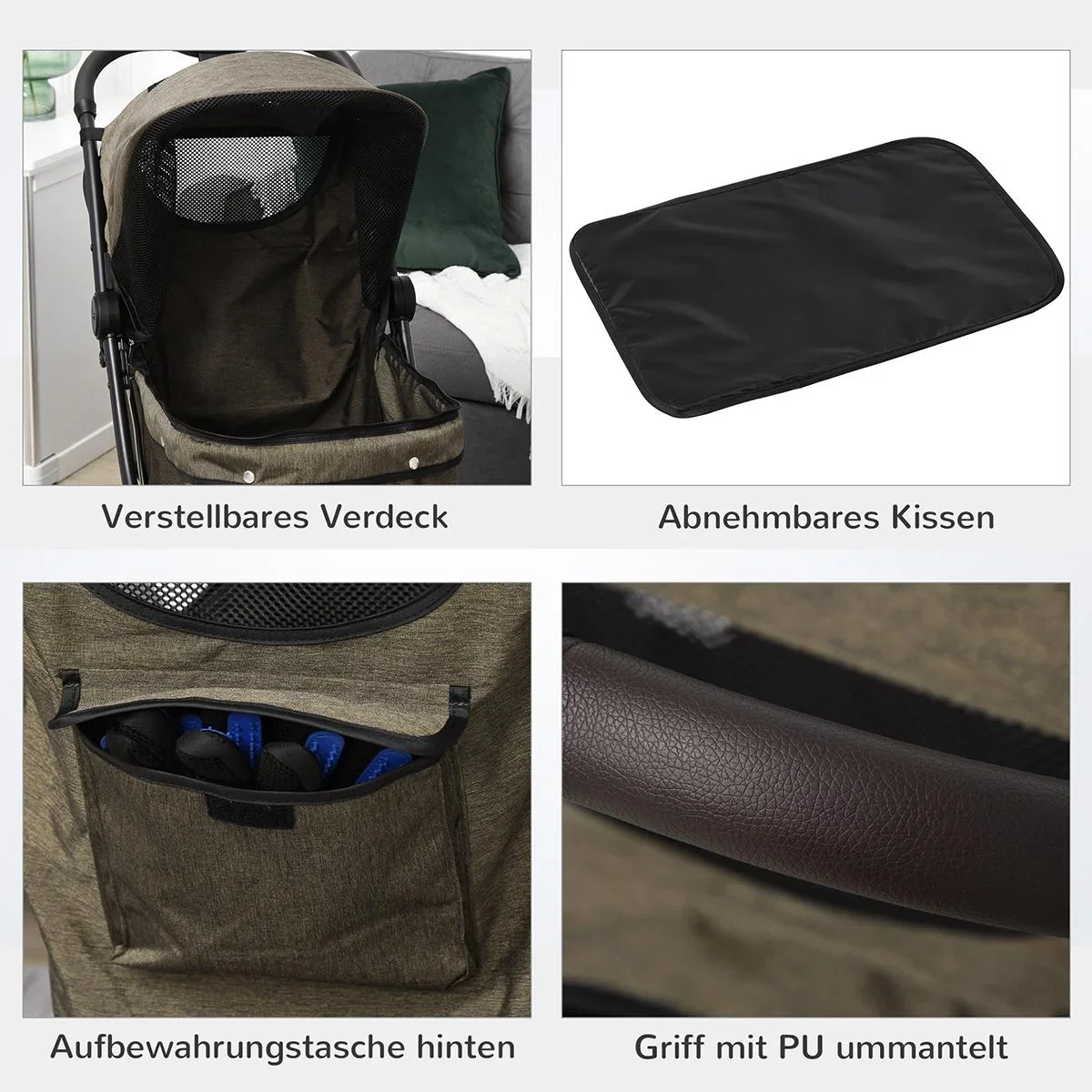 Haustierbuggy mit Klappfunktion braun, schwarz - 7