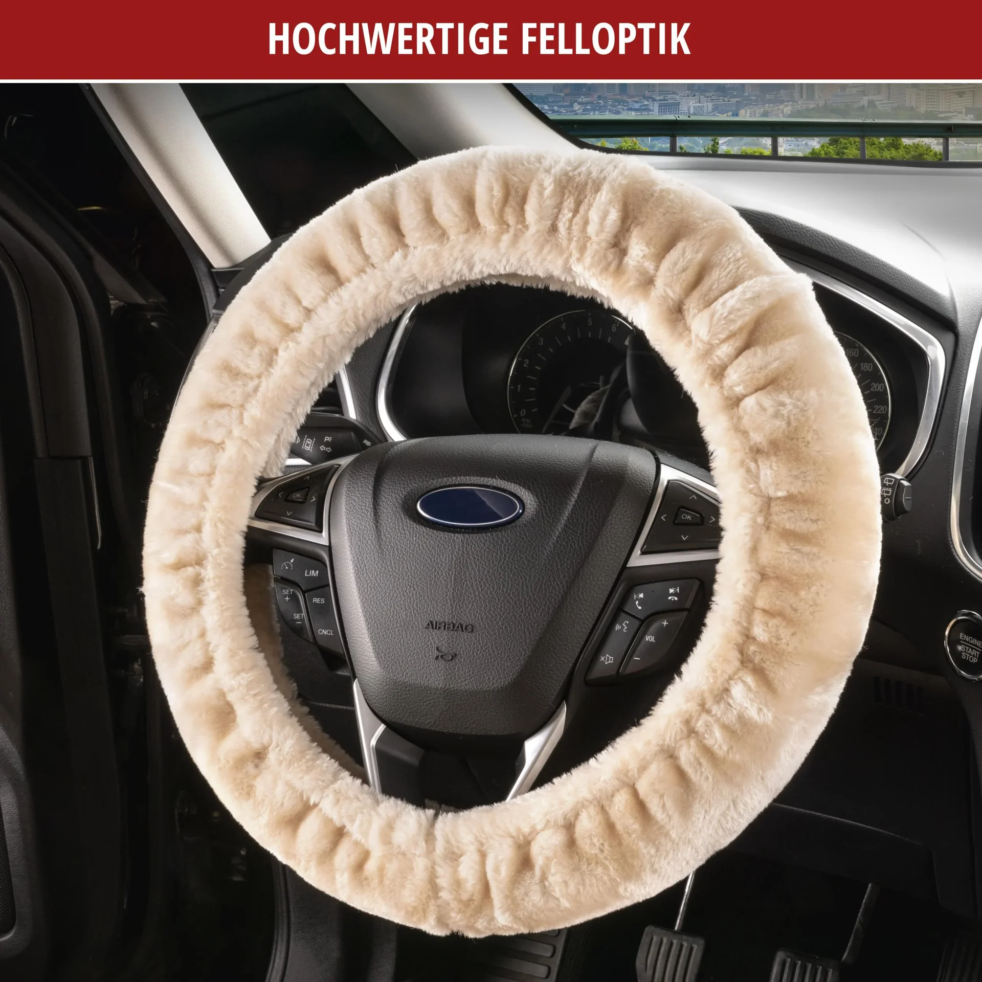 Lenkradbezug "Teddy" aus Kunstfell, Beige - 2
